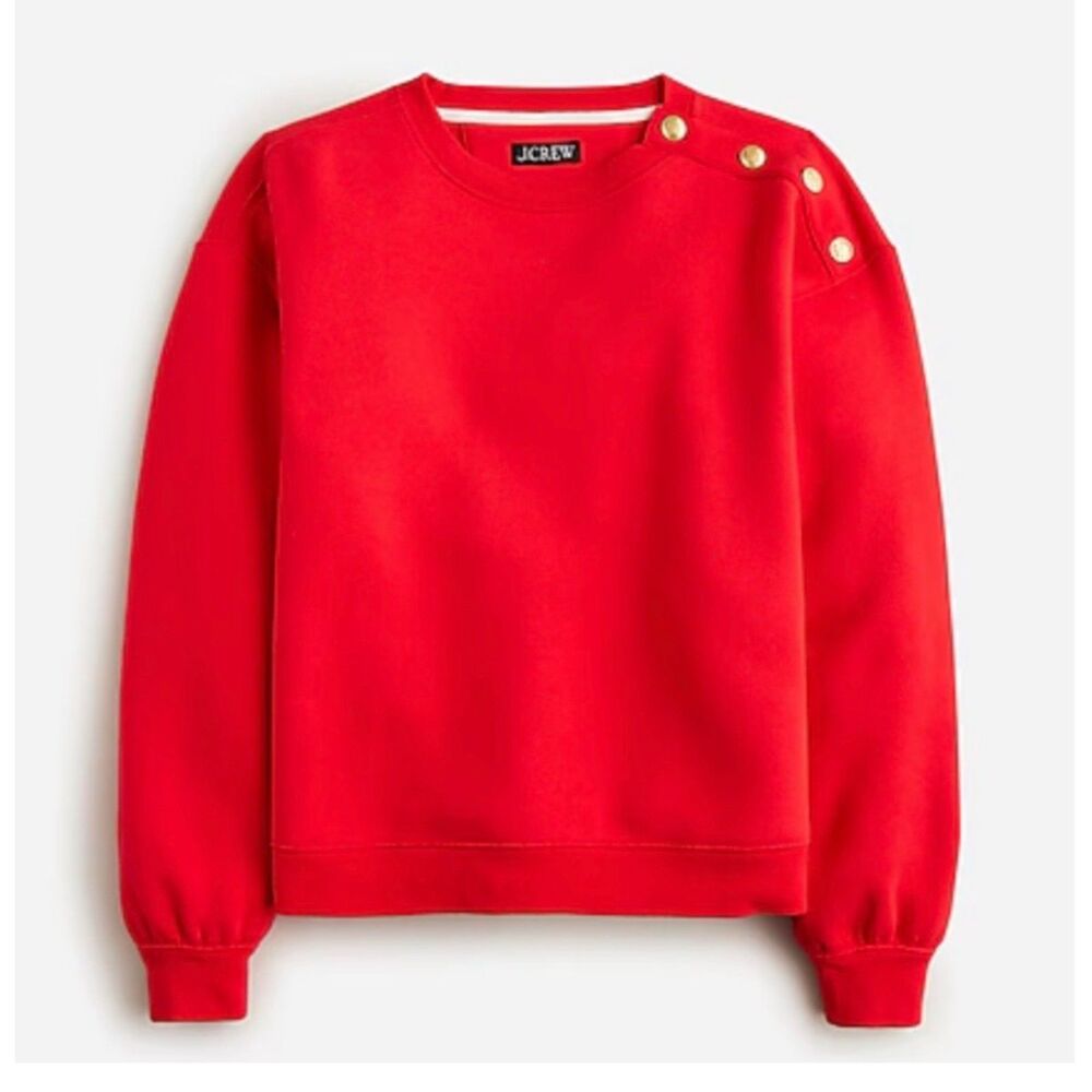 J. Crew Gold Button Shoulder Sweatshirt | Size Small | Bright Red